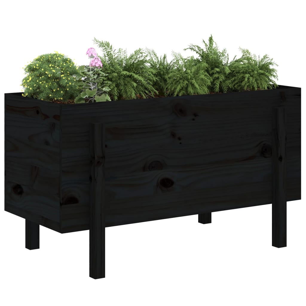 Plantenbak verhoogd 101x50x57 cm massief grenenhout zwart