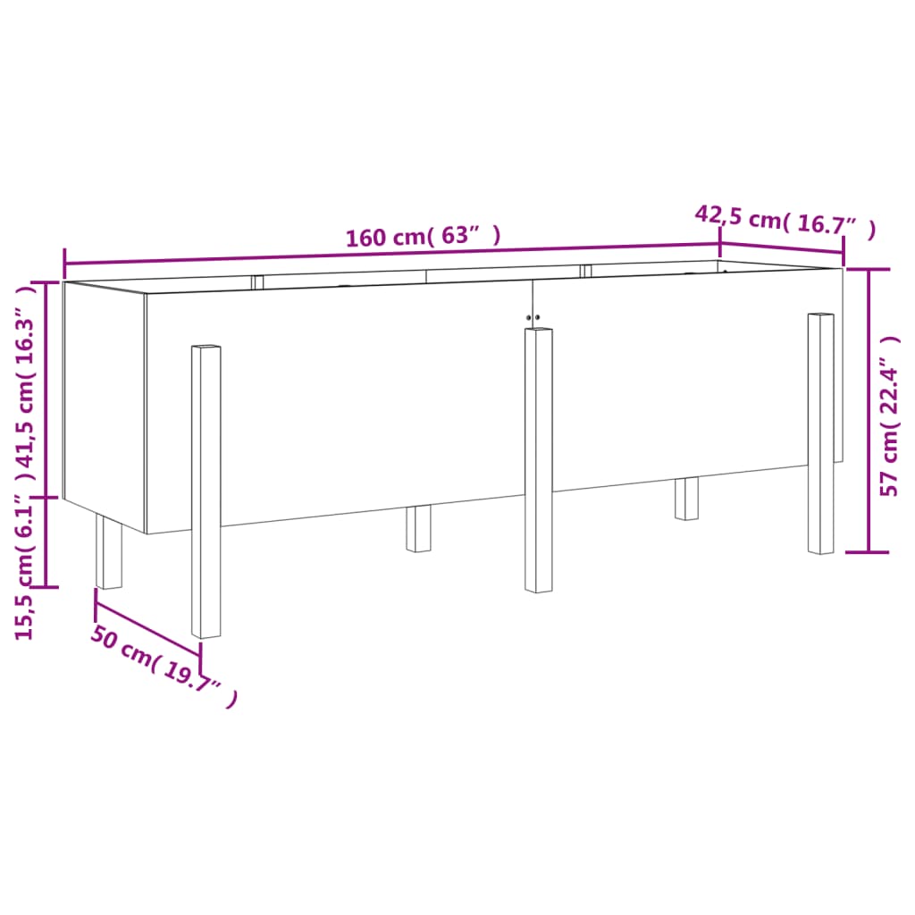 Plantenbak verhoogd 160x50x57 cm massief grenenhout