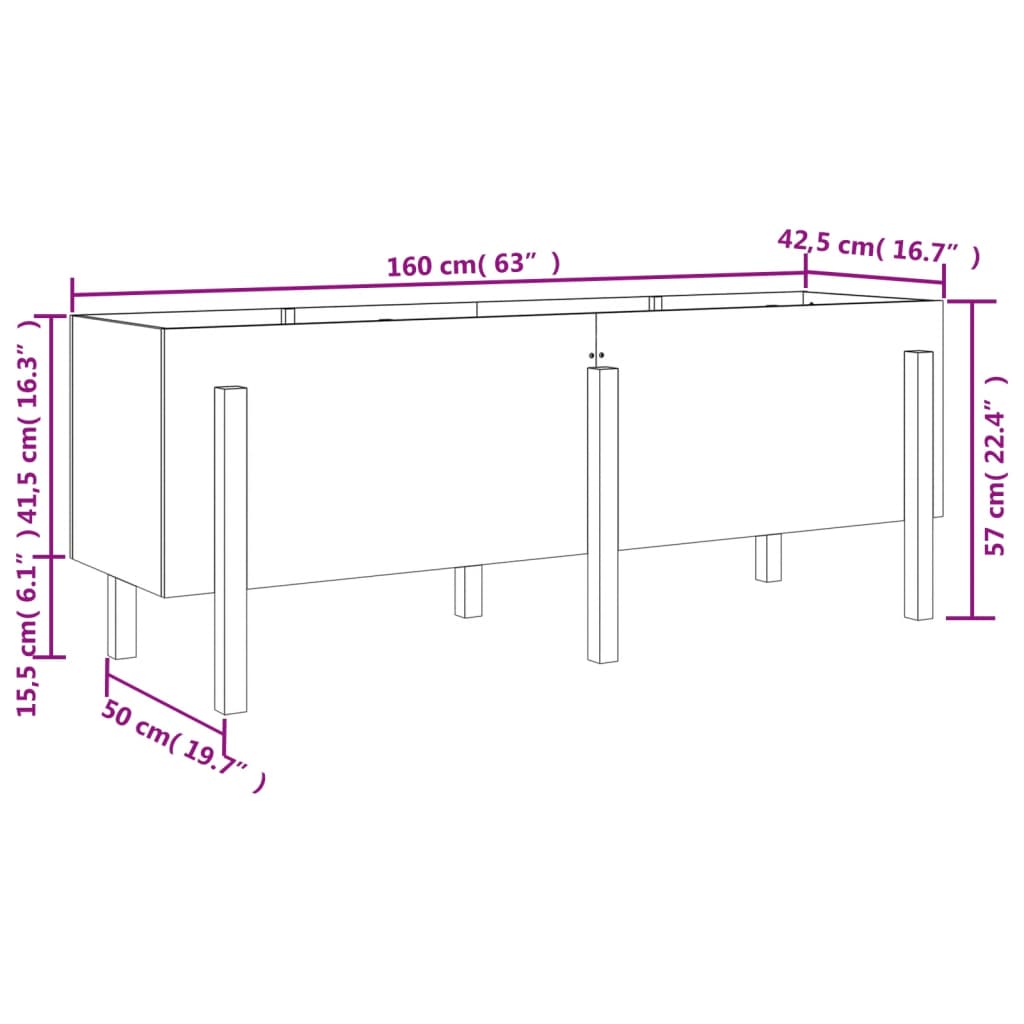 Plantenbak verhoogd 160x50x57 cm massief grenenhout grijs