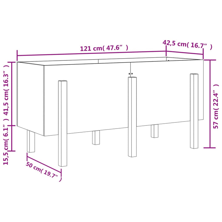 Plantenbak verhoogd 121x50x57 cm massief grenenhout wit