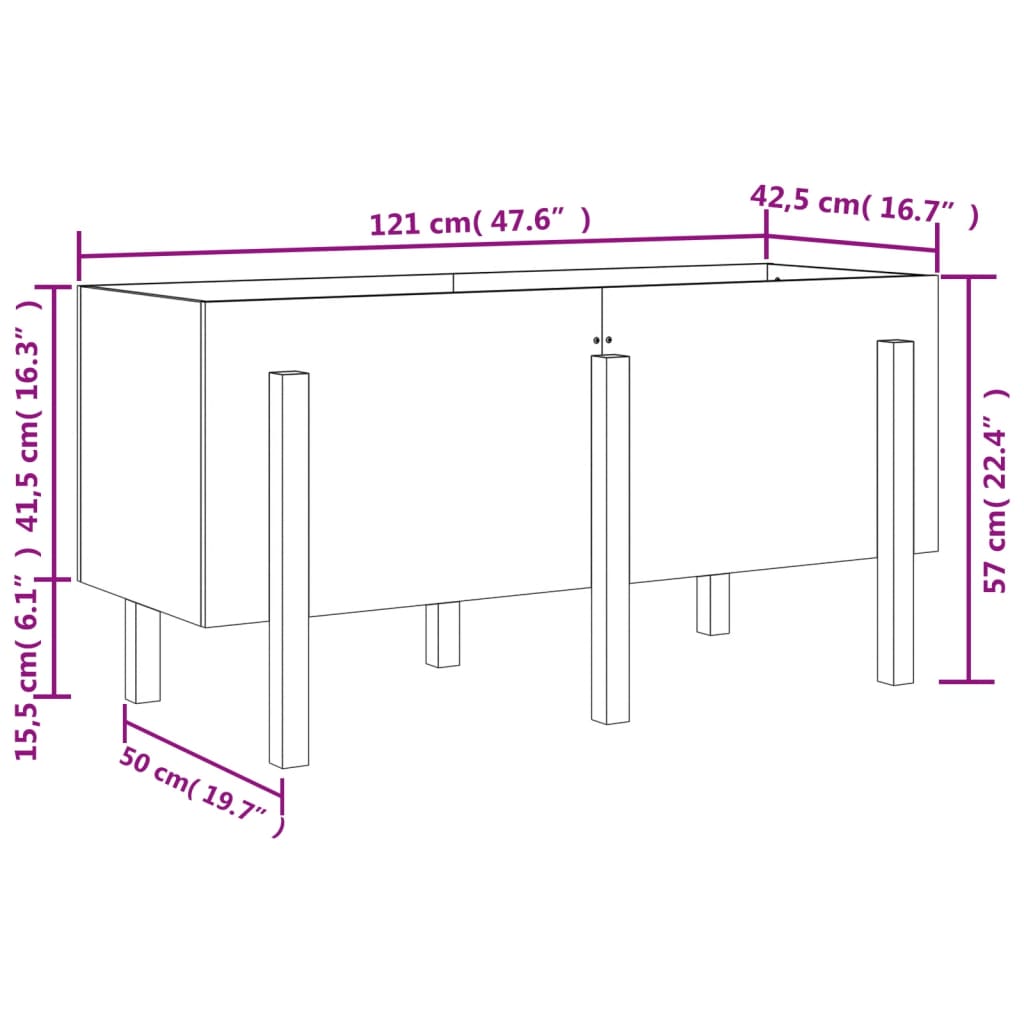 Plantenbak verhoogd 121x50x57 cm massief grenenhout honingbruin