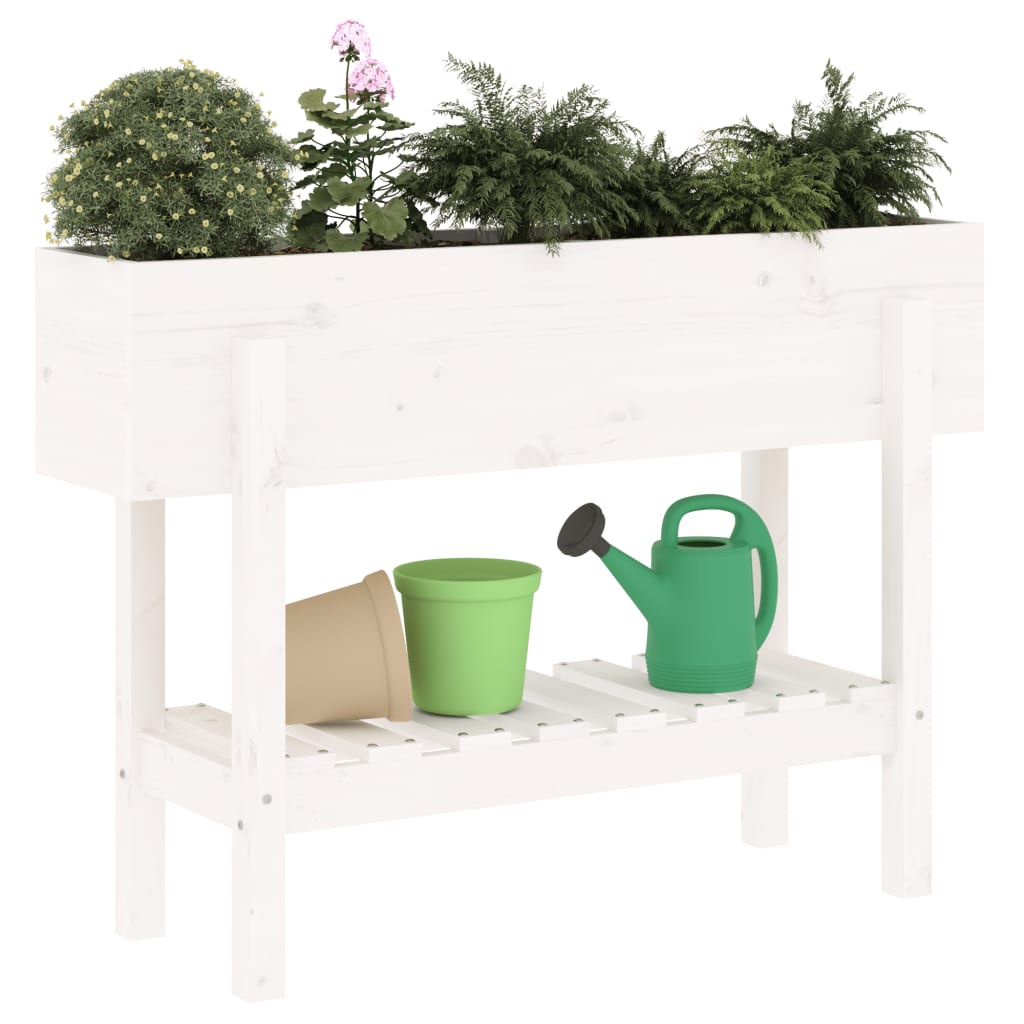 Plantenbak verhoogd 101x30x69 cm massief grenenhout wit