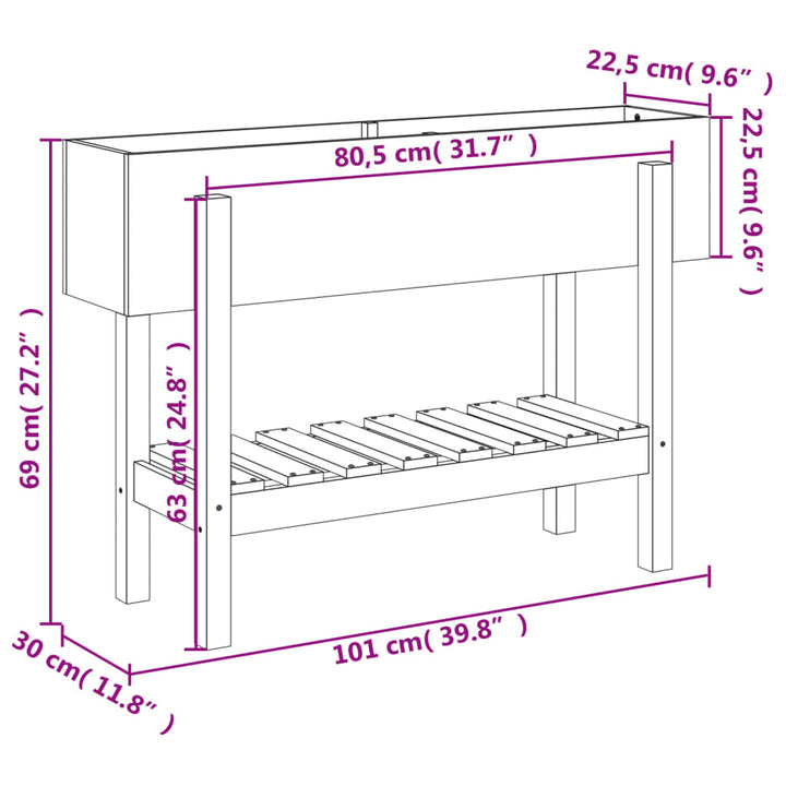 Plantenbak verhoogd 101x30x69 cm massief grenenhout wit