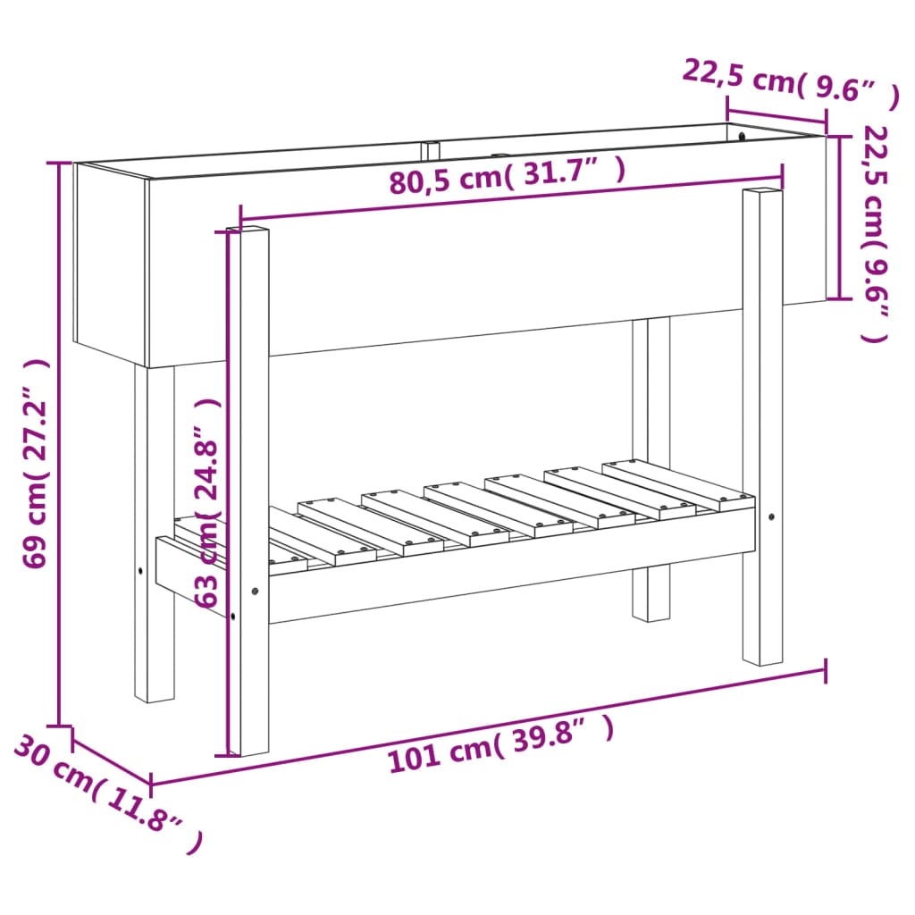 Plantenbak verhoogd 101x30x69 cm massief grenenhout grijs