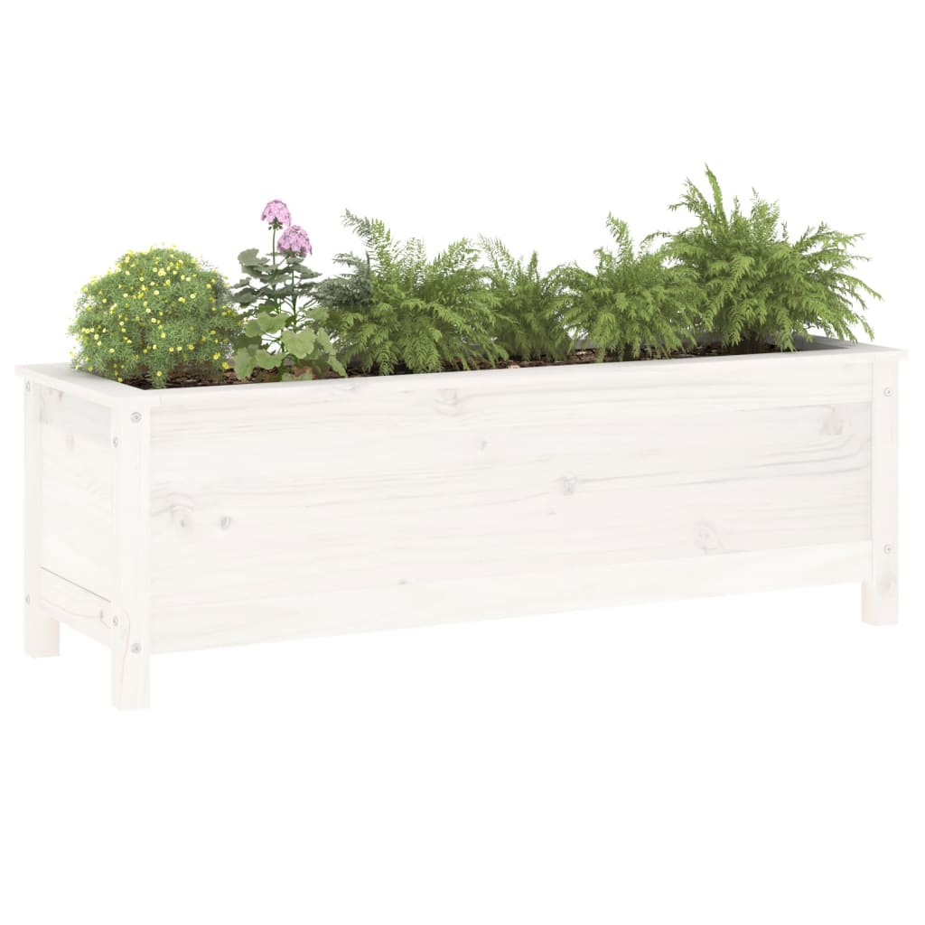 Plantenbak verhoogd 119,5x40x39 cm massief grenenhout wit