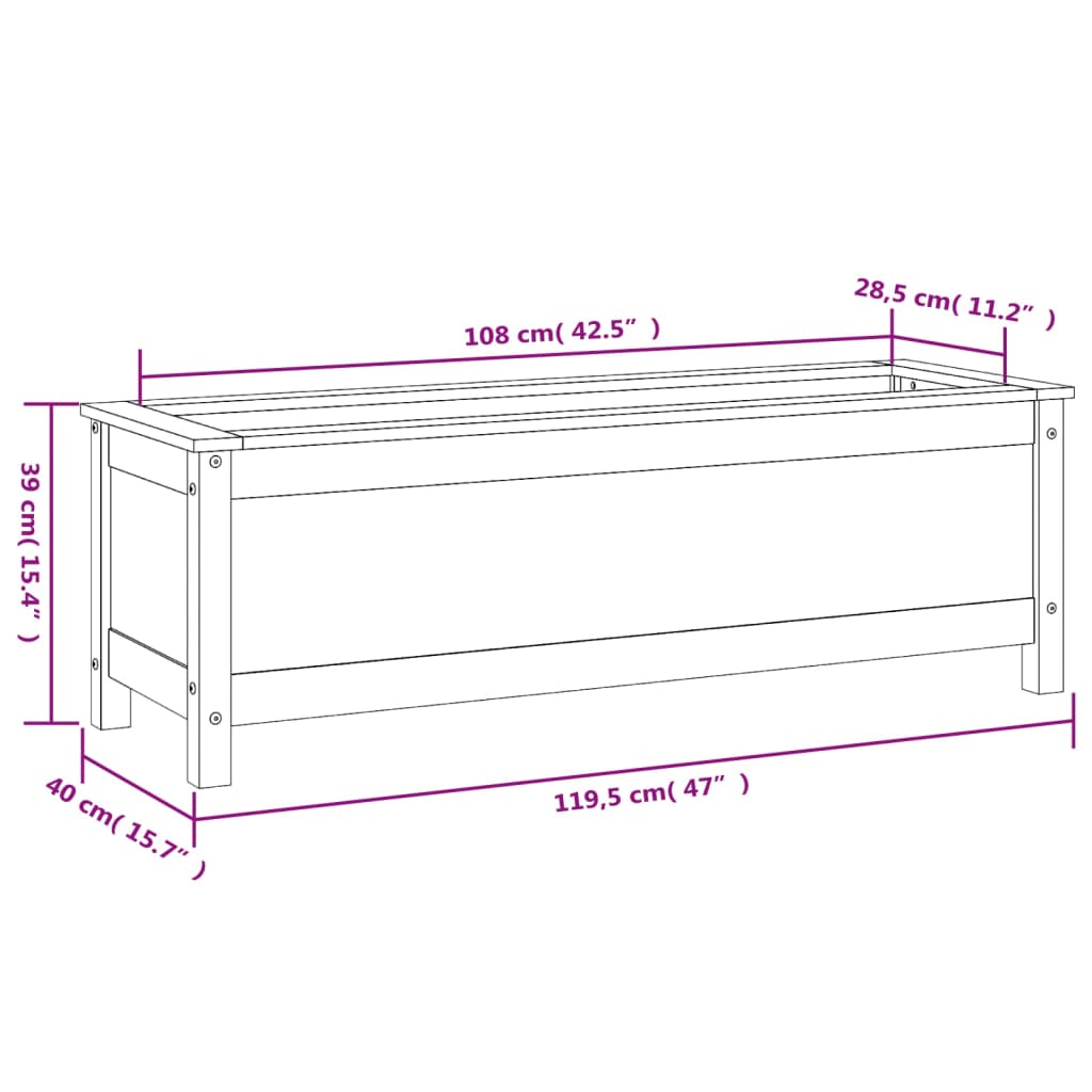 Plantenbak verhoogd 119,5x40x39 cm massief grenenhout wit