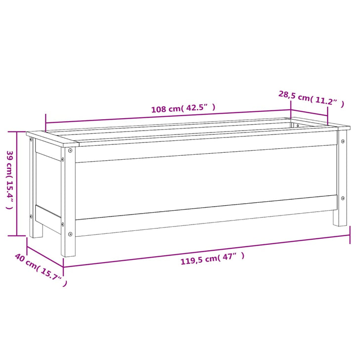 Plantenbak verhoogd 119,5x40x39 cm massief grenenhout grijs