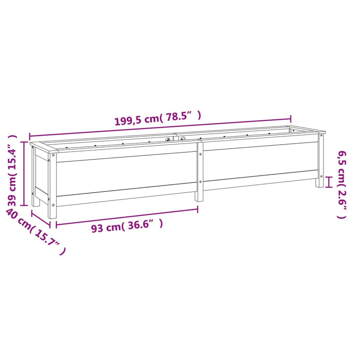 Plantenbak verhoogd 199,5x40x39 cm massief grenenhout wit