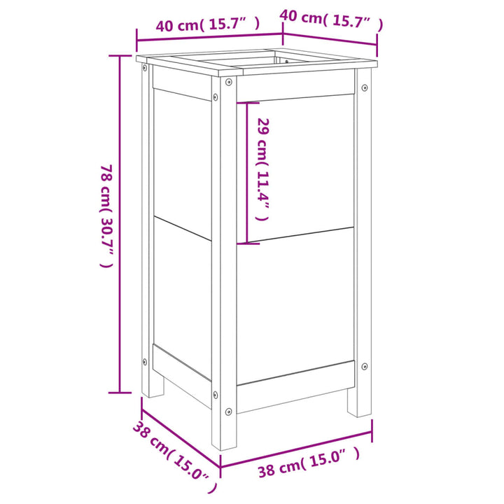 Plantenbak 40x40x78 cm massief grenenhout grijs