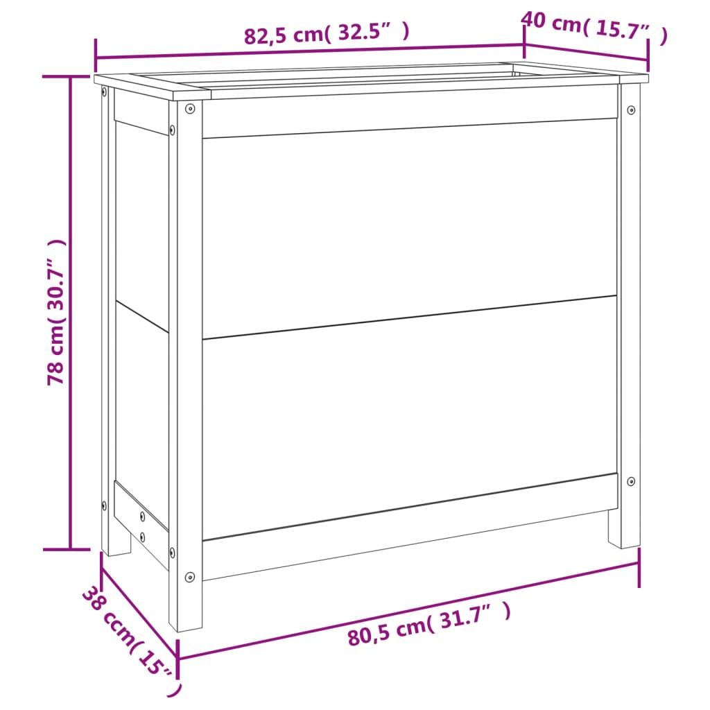 Plantenbak 82,5x40x78 cm massief grenenhout grijs