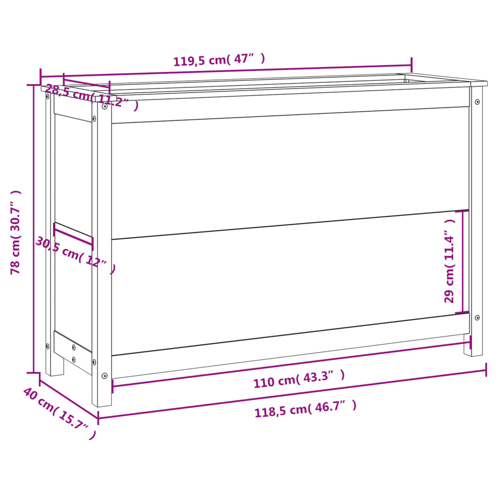 Plantenbak verhoogd 119,5x40x78 cm massief grenen honingbruin