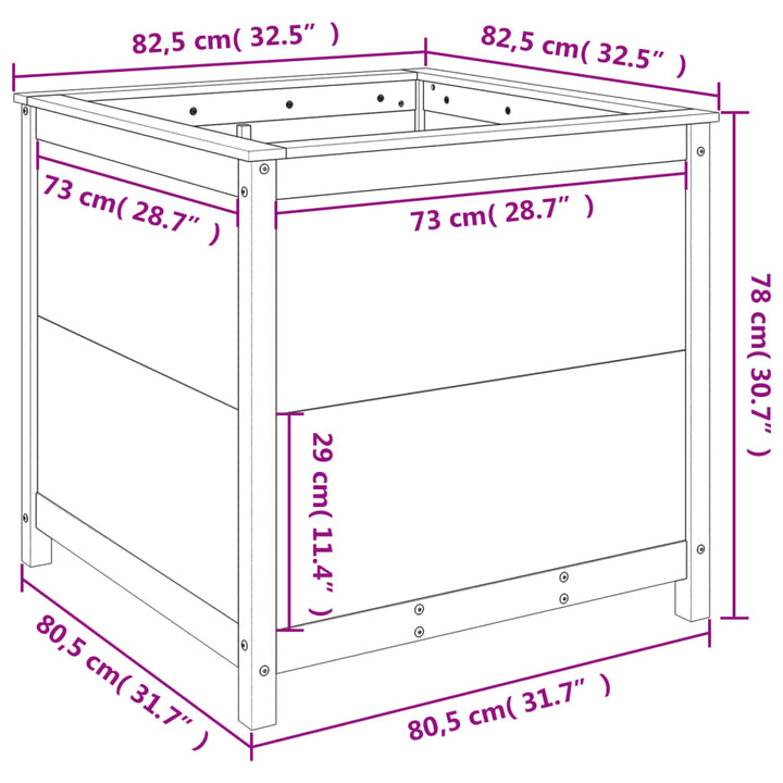 Plantenbak 82,5x82,5x78 cm massief grenenhout wit