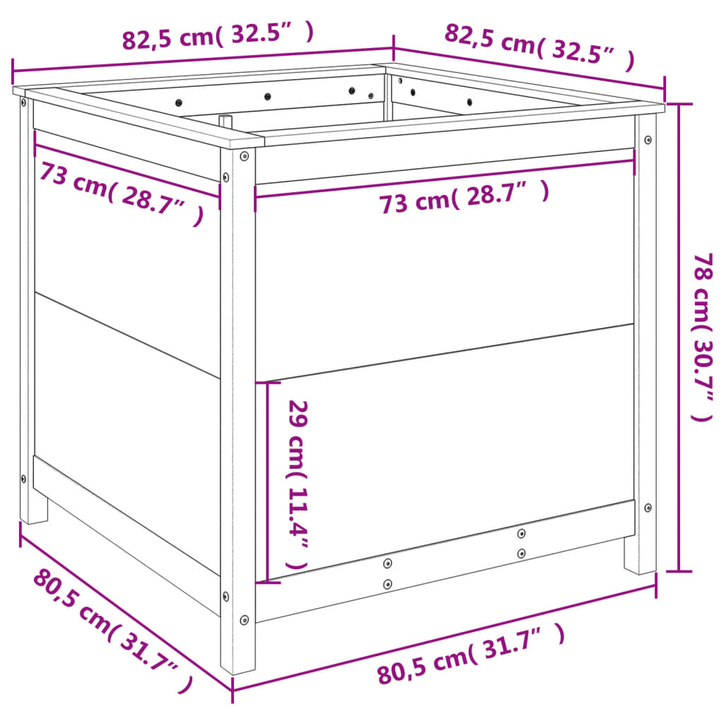 Plantenbak 82,5x82,5x78 cm massief grenenhout grijs