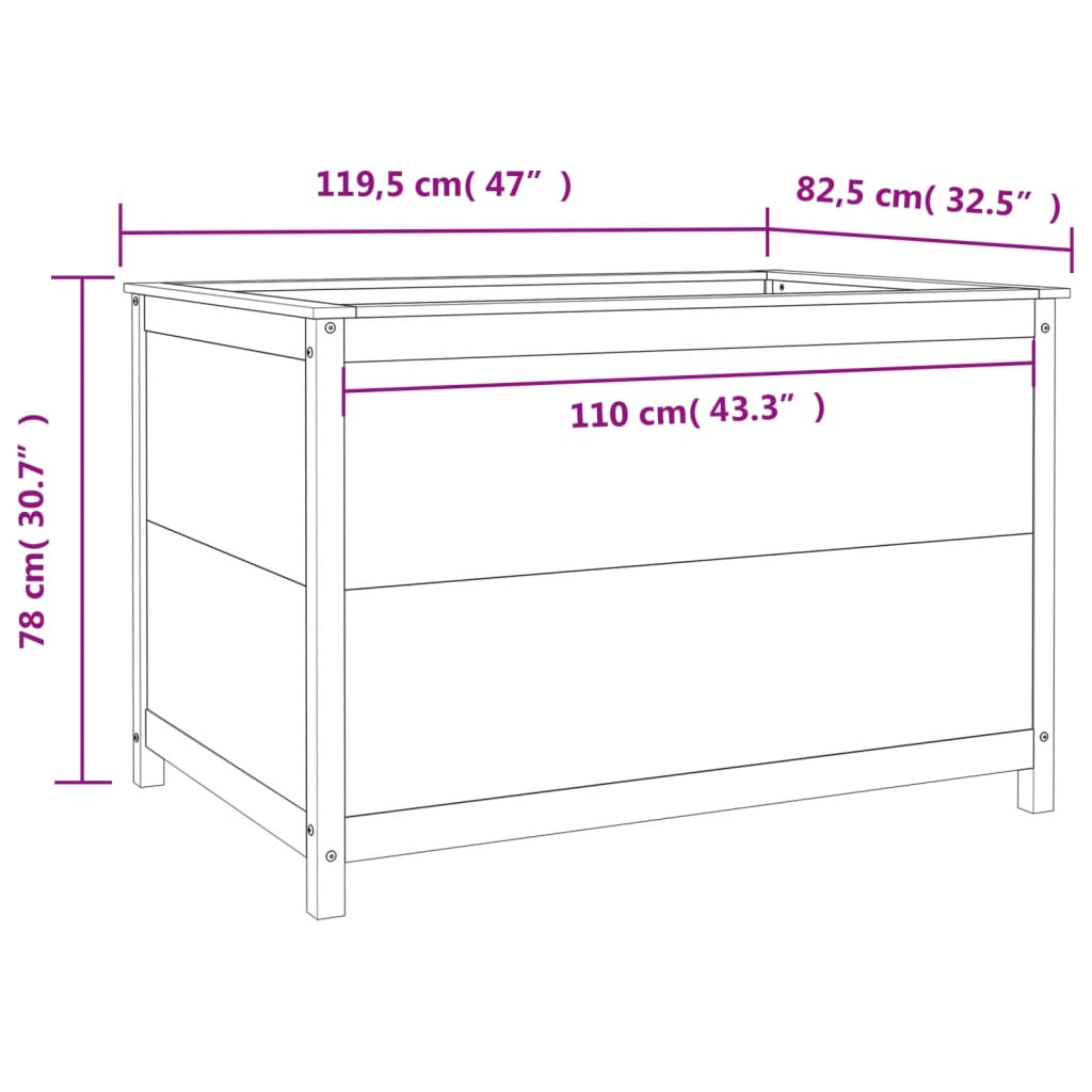 Plantenbak verhoogd 119,5x82,5x78 cm massief grenenhout