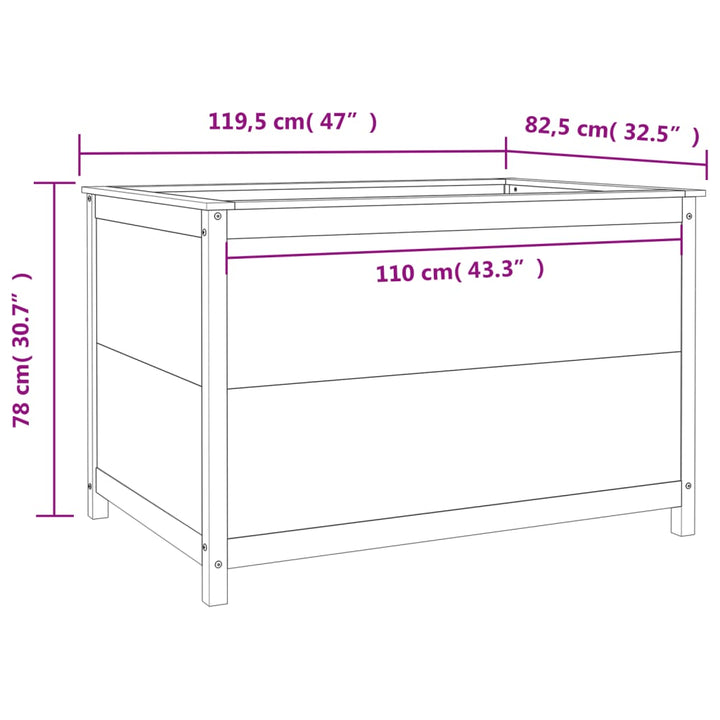 Plantenbak verhoogd 119,5x82,5x78 cm massief grenenhout wit