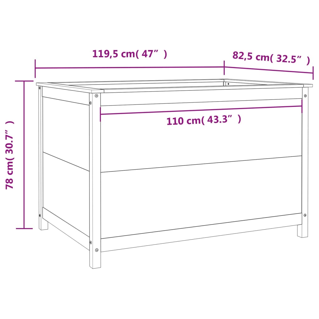 Plantenbak berekend 119,5x82,5x78 cm massief groenhout grijs