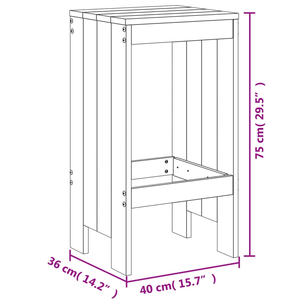 Barkrukken 2 st 40x36x75 cm massief grenenhout grijs