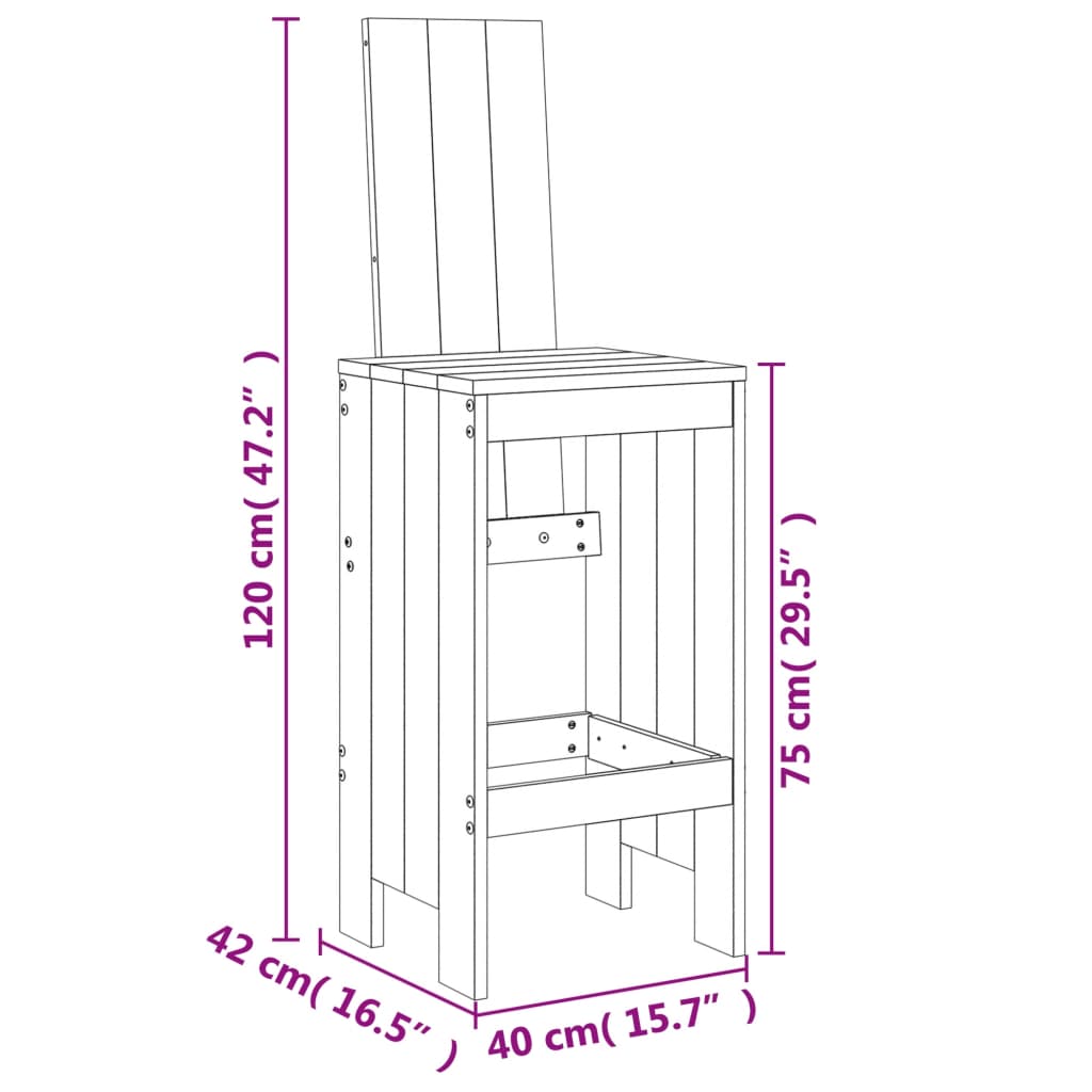 Barkrukken 2 st 40x42x120 cm massief grenenhout zwart