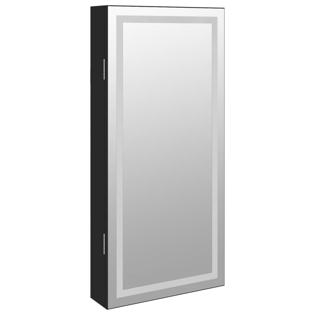 Sieradenkast met spiegel en LED wandgemonteerd zwart