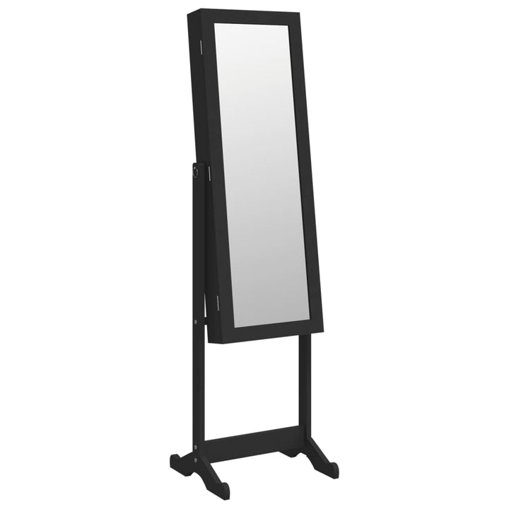 Sieradenkast met spiegel en LED-verlichting vrijstaand zwart