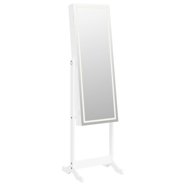 Sieradenkast met spiegel met LED-verlichting vrijstaand wit