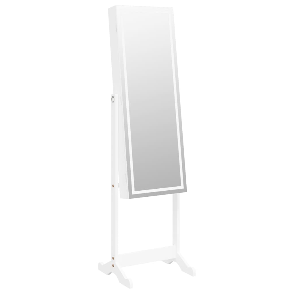 Sieradenkast met spiegel met LED-verlichting vrijstaand wit