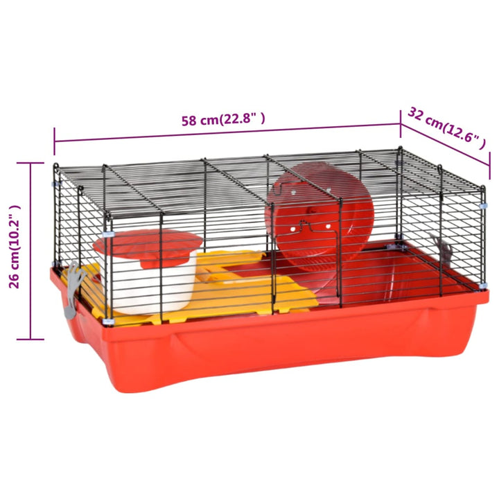 Hamsterkooi 58x32x36 cm polypropeen en metaal rood