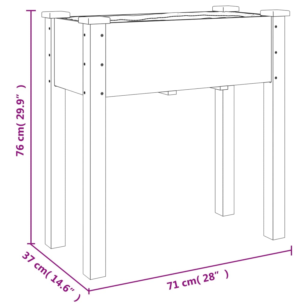 Plantenbak met voering 71x37x76 cm massief vurenhout