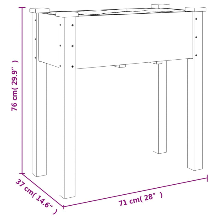 Plantenbak met voering 71x37x76 cm massief vurenhout grijs