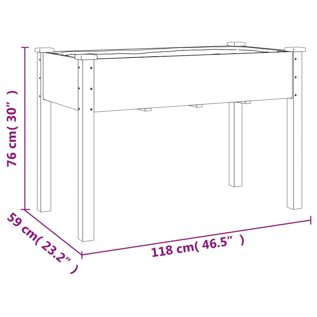 Plantenbak met uitvoering 118x59x76 cm massief vuurhout