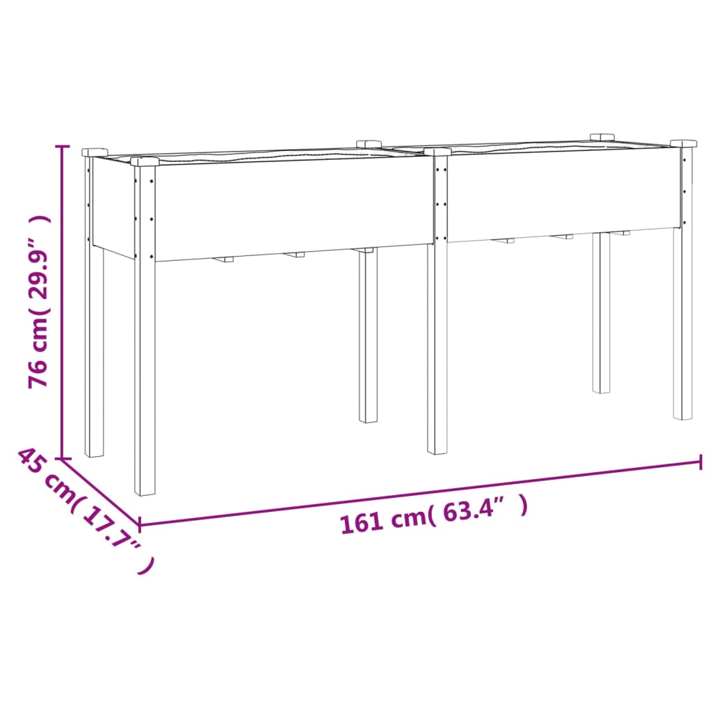 Plantenbak met voering 161x45x76 cm massief vurenhout bruin