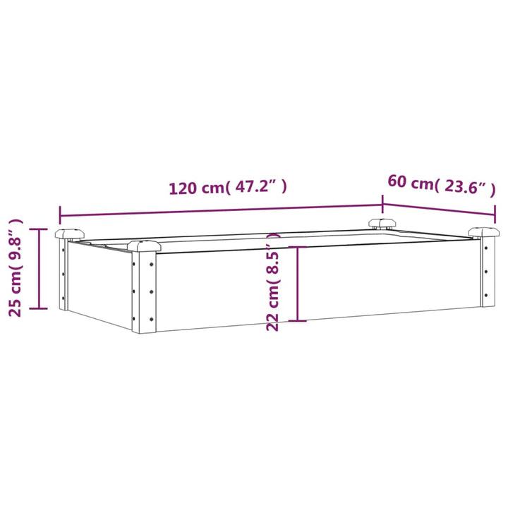 Plantenbak verhoogd met voering 120x60x25 cm massief vurenhout