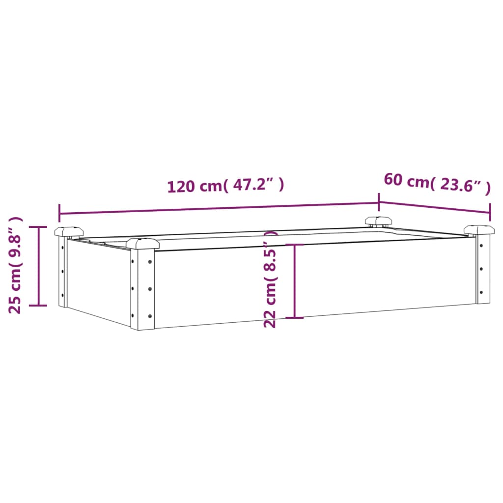 Plantenbak verhoogd met voering 120x60x25 cm vurenhout bruin