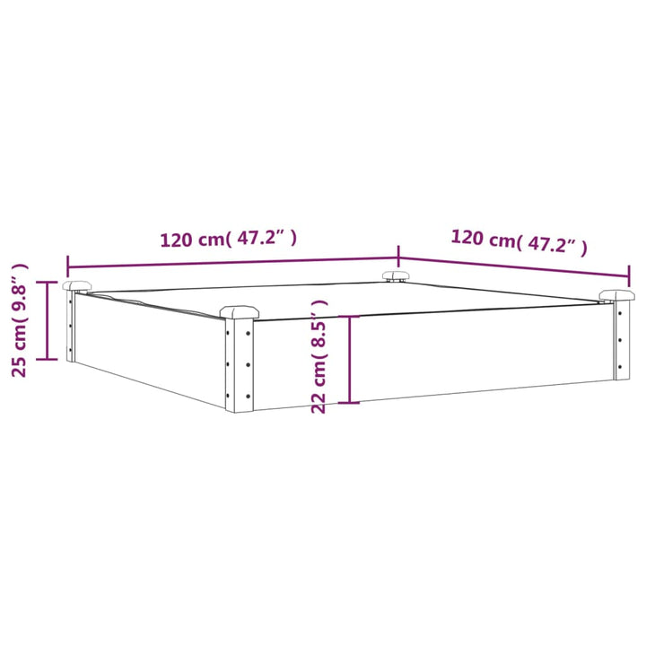 Plantenbak vermoedelijk met voering 120x120x25 cm vurenhout bruin