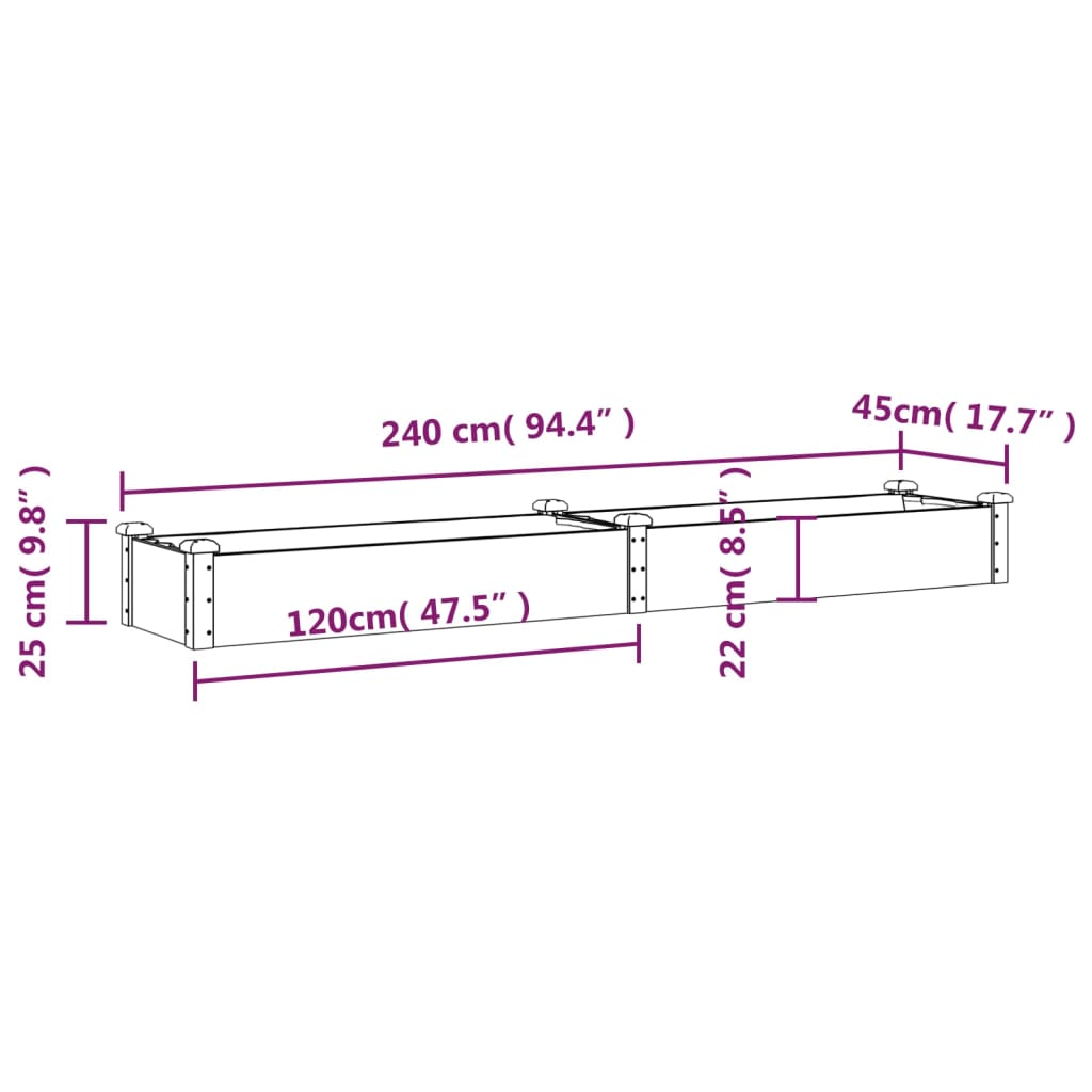 Plantenbak verhoogd met voering 240x45x25 cm massief vurenhout