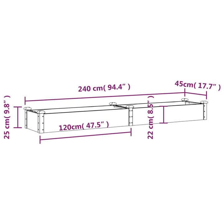 Plantenbak bedacht met voering 240x45x25 cm vurenhout bruin