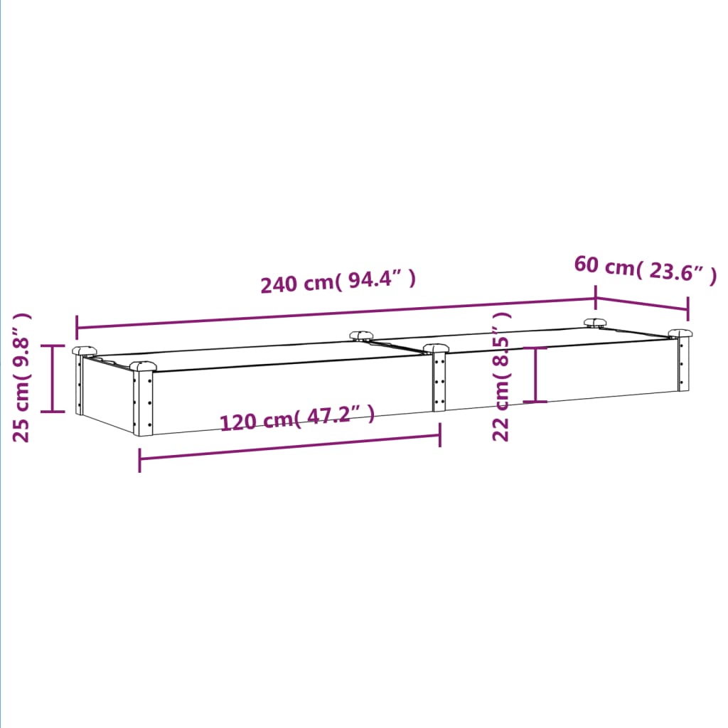 Plantenbak vermoedelijk met voering 240x60x25 cm vurenhout bruin