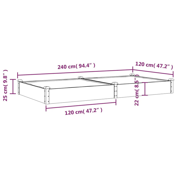 Plantenbak berekend met voering 240x120x25 cm massief vuurhout