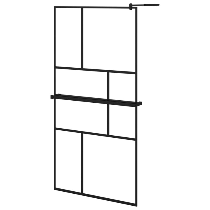 Inloopdouchewand met schap 100x195 cm ESG-glas aluminium zwart