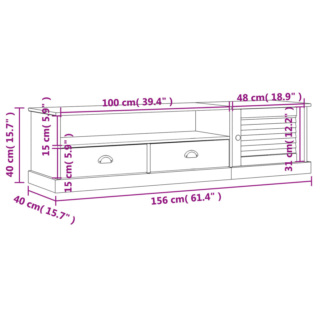 Tv-meubel VIGO 156x40x40 cm massief grenenhout grijs