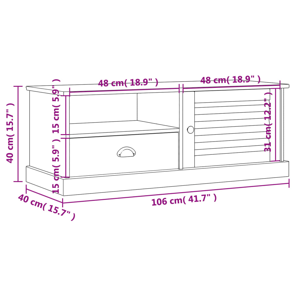 Tv-meubel VIGO 106x40x40 cm massief grenenhout