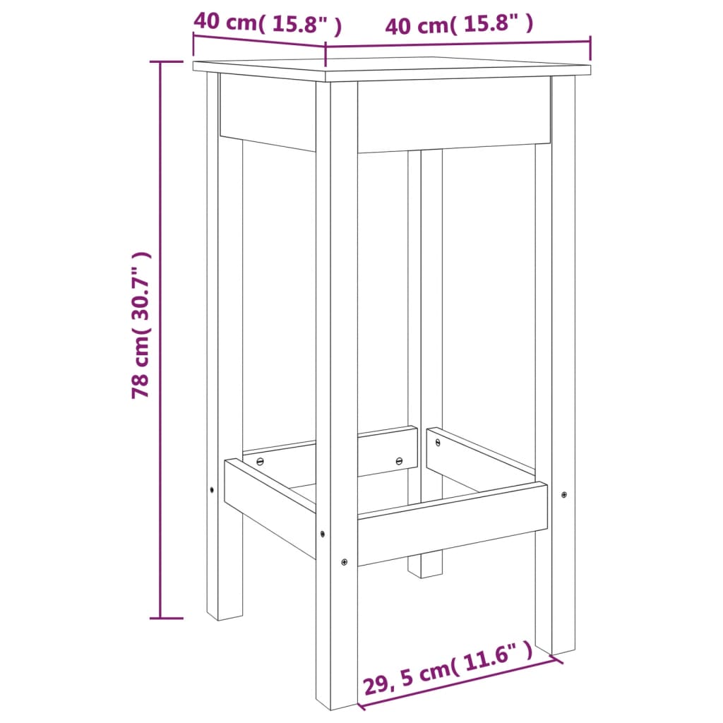 Barkruk 2 st 40x40x78 cm massief groenhout wit