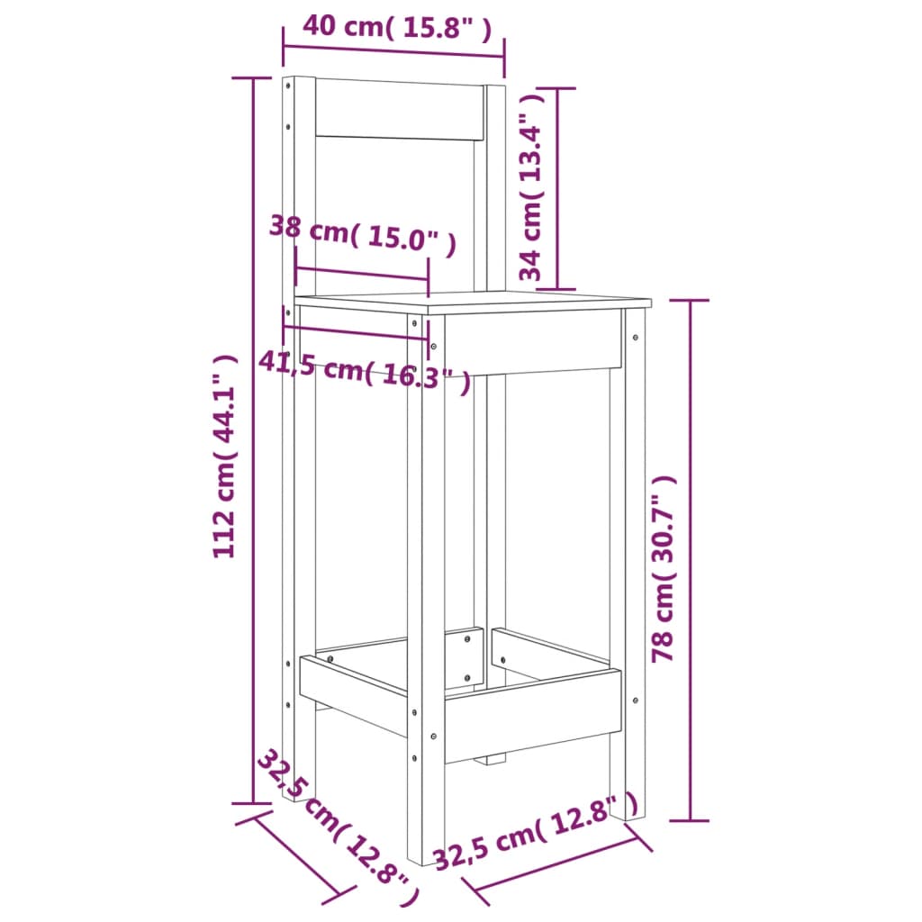 Barstoelen 2 st 40x41,5x112 cm massief groenhout wit