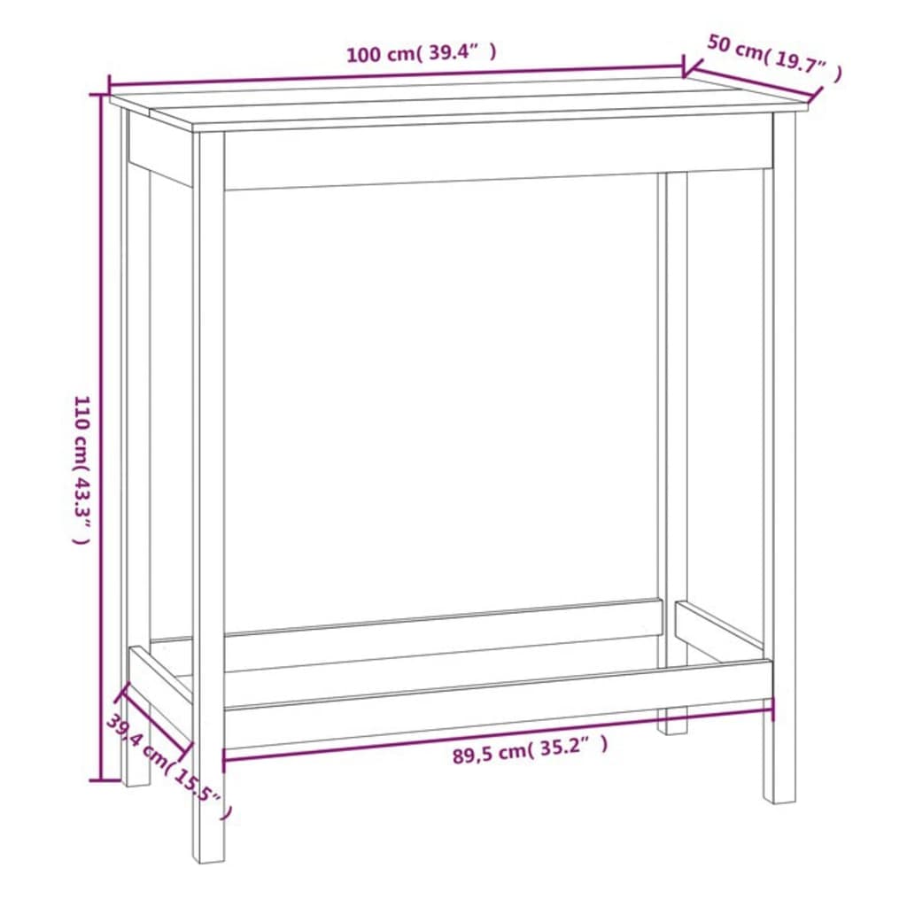 Bartafel 100x50x110 cm massief groenhout wit