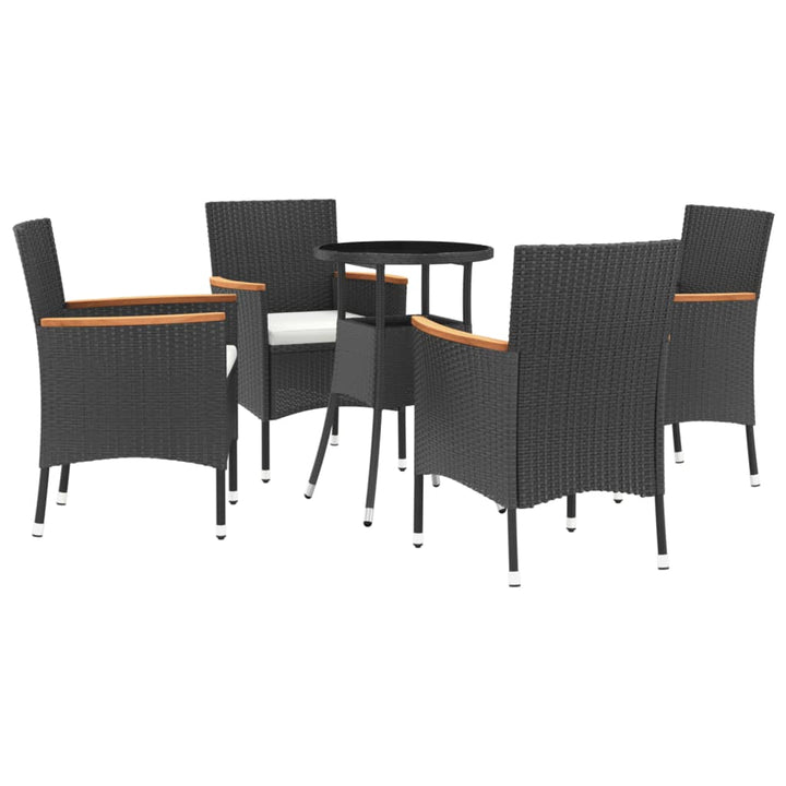 5-delige Bistroset met kussens poly rattan zwart