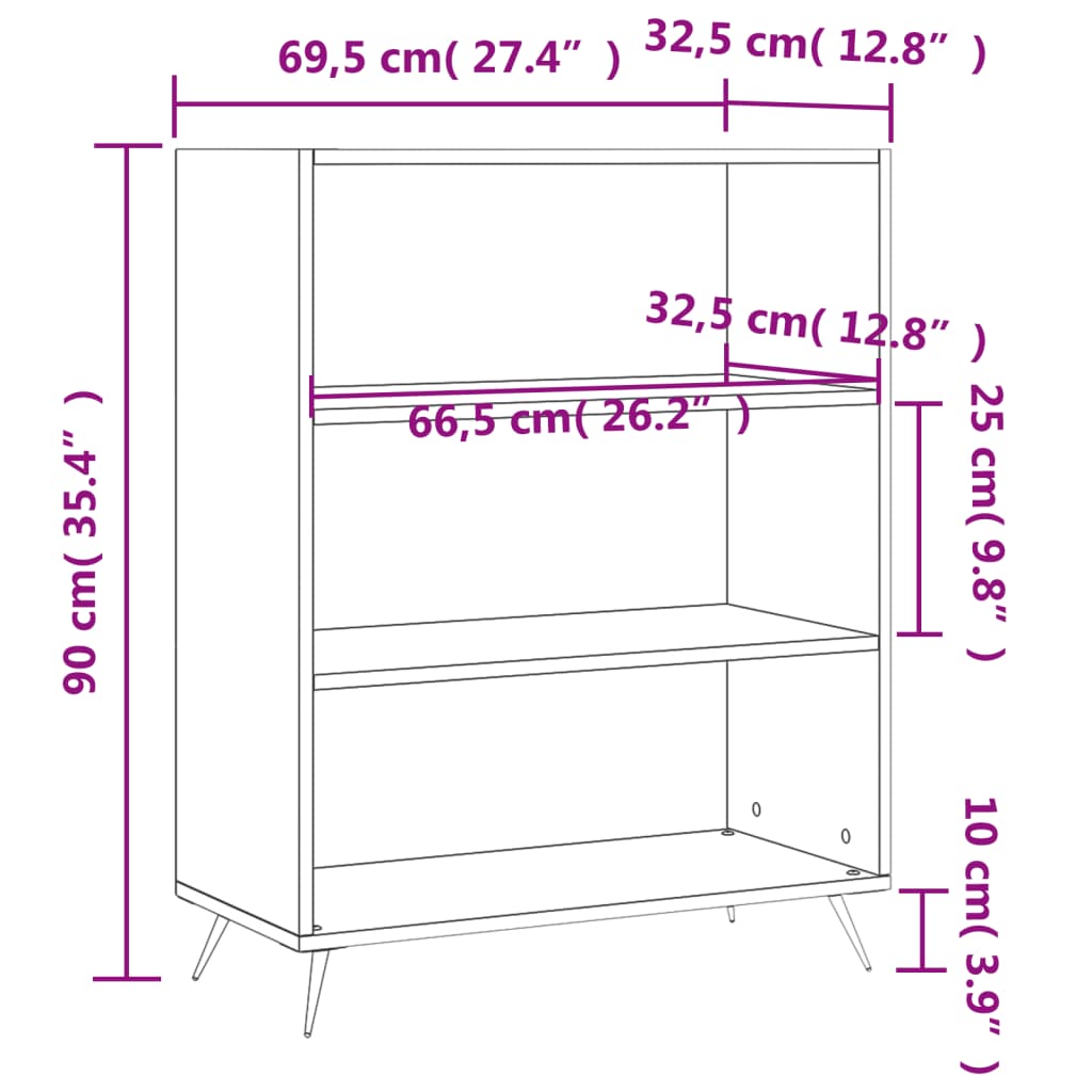 Boekenkast 69,5x32,5x90 cm bewerkt hout zwart