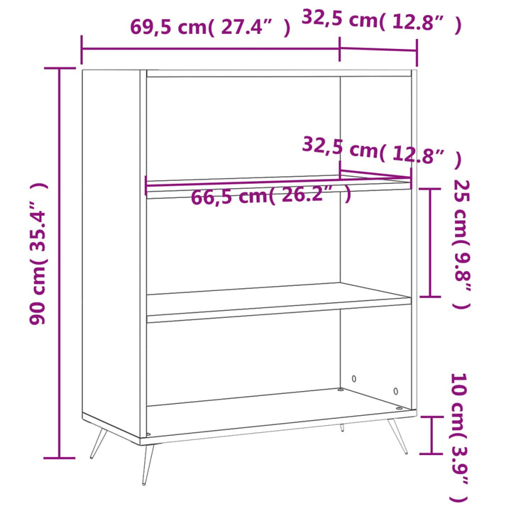 Boekenkast 69,5x32,5x90 cm bewerkt hout hoogglans wit