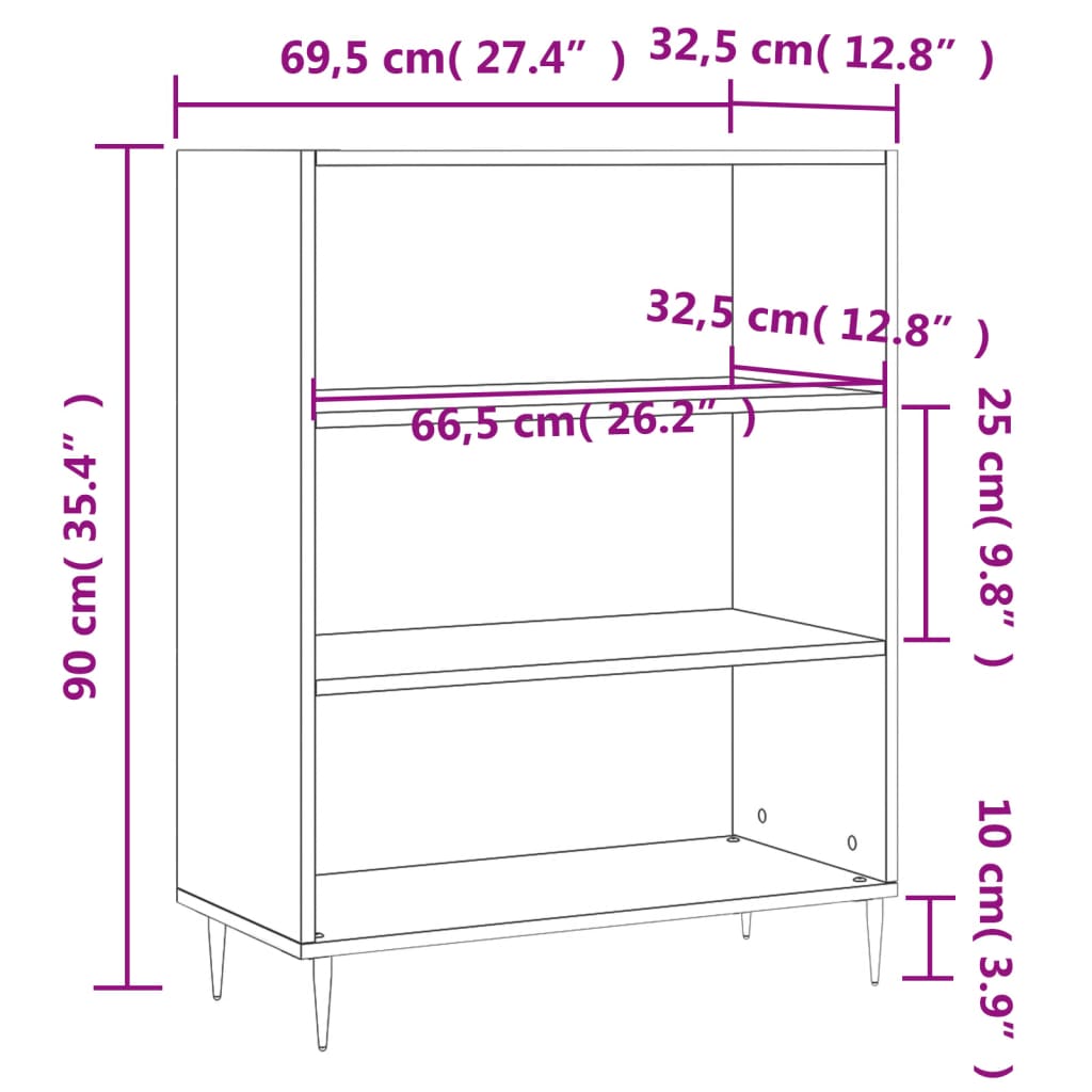 Boekenkast 69,5x32,5x90 cm bewerkt hout hoogglans wit