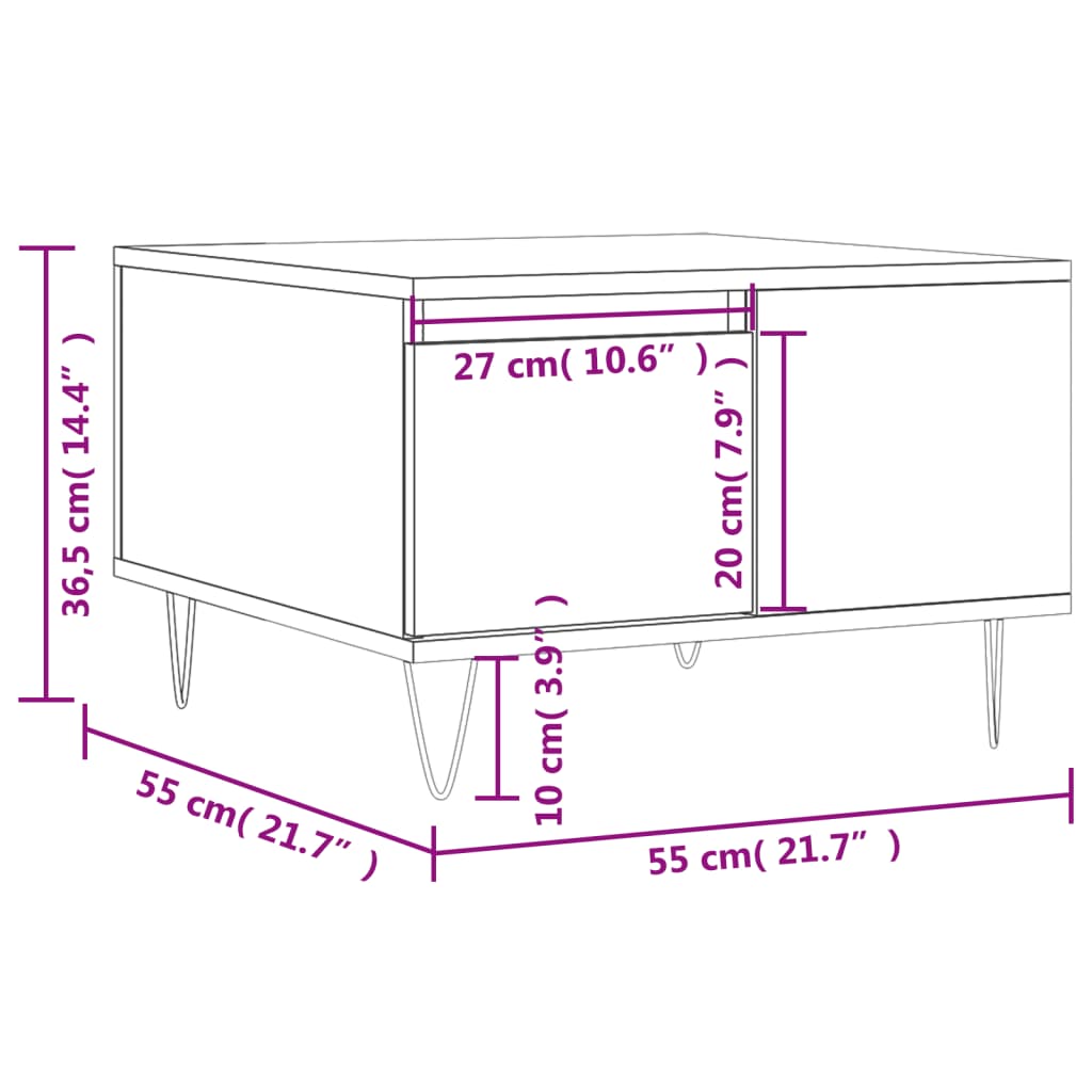 Salontafel 55x55x36,5 cm bewerkt hout bruin eikenkleur