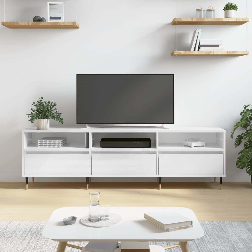 Tv-meubel 150x30x44,5 cm bewerkt hout hoogglans wit